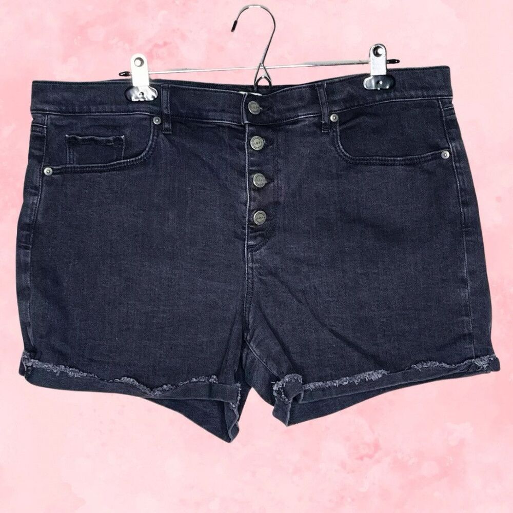 Loft Short Womens Size 16 High Rise Denim Dark Gray Button Fly Distressed Beach